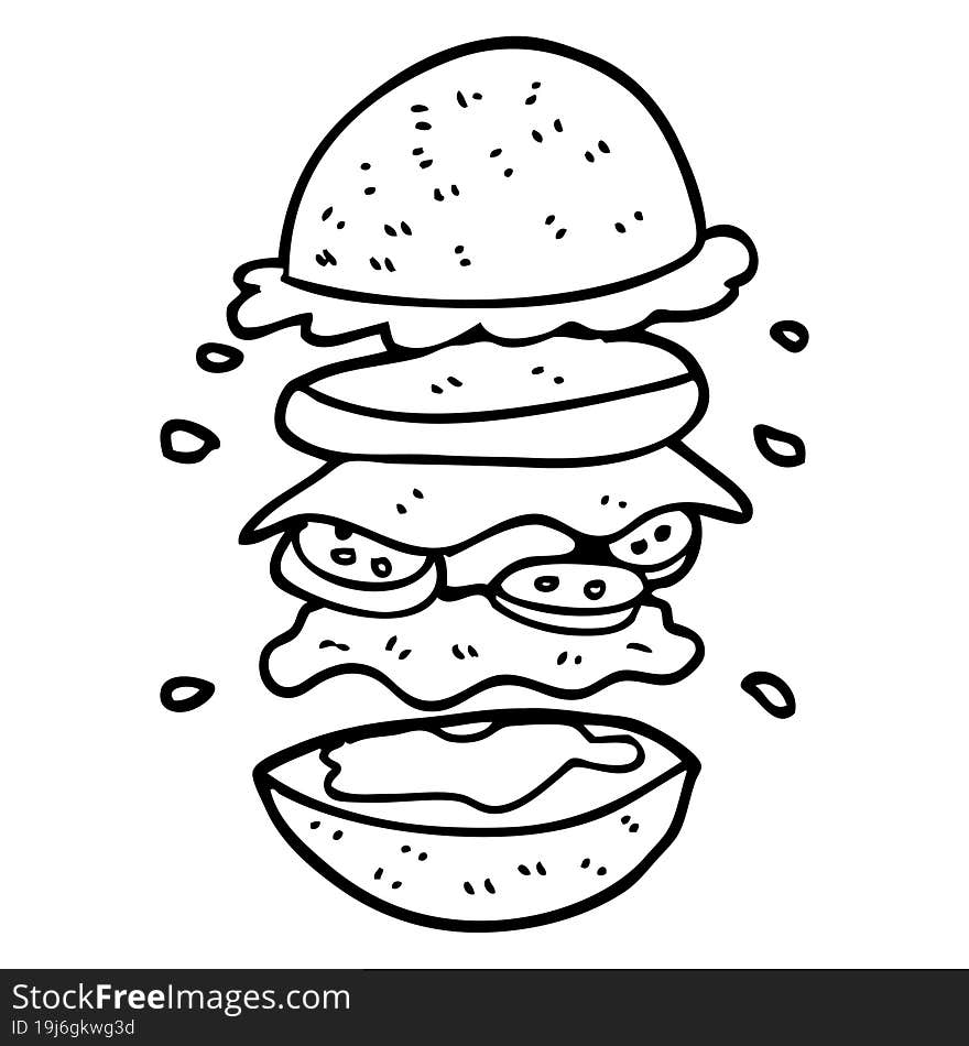 line drawing cartoon huge burger