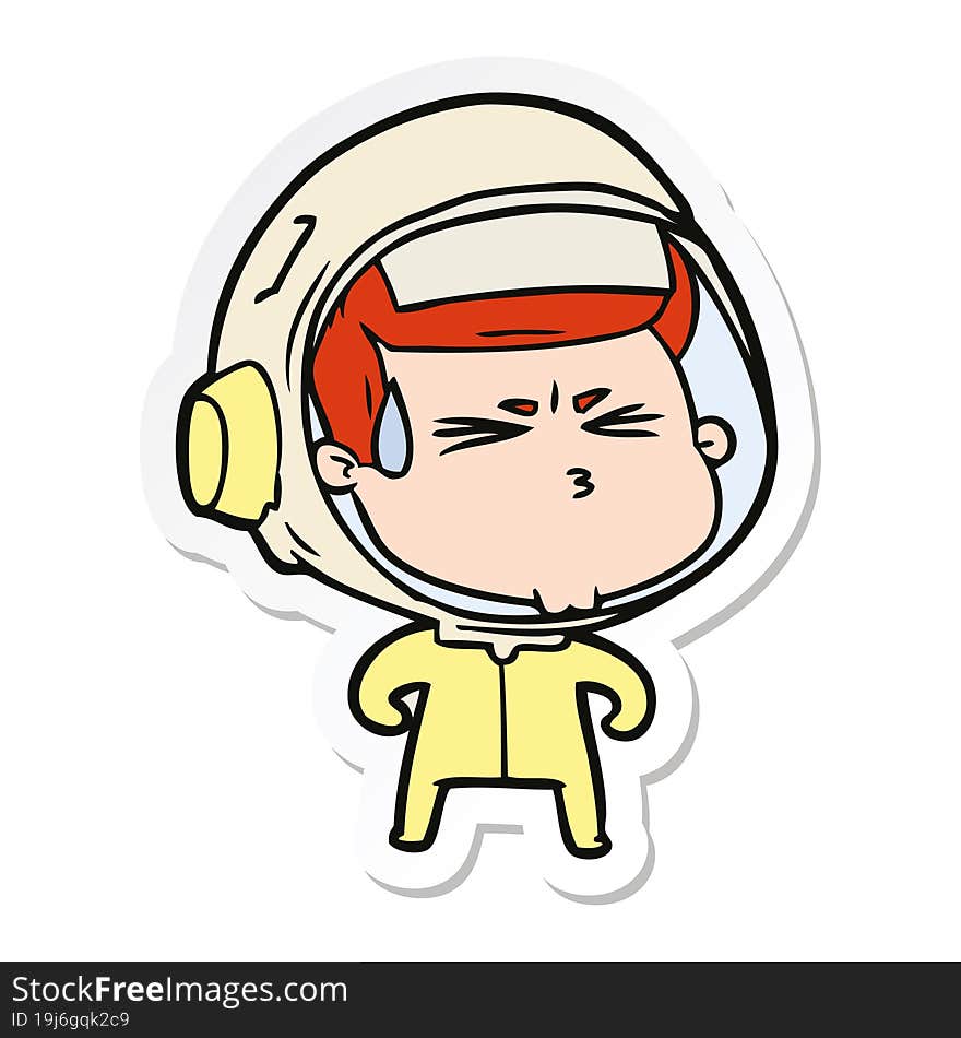 sticker of a cartoon stressed astronaut