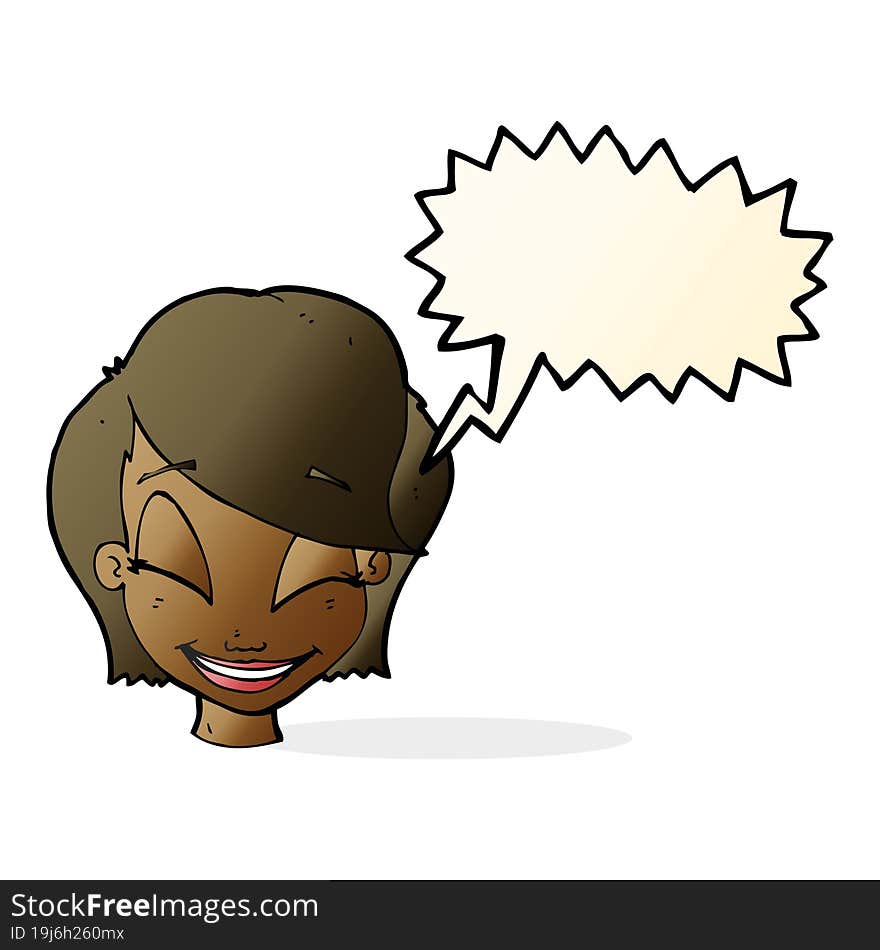 cartoon pretty female face with speech bubble