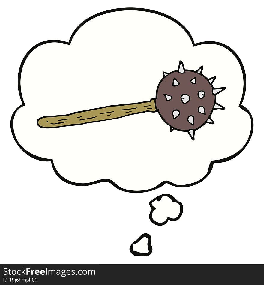 cartoon medieval mace with thought bubble. cartoon medieval mace with thought bubble