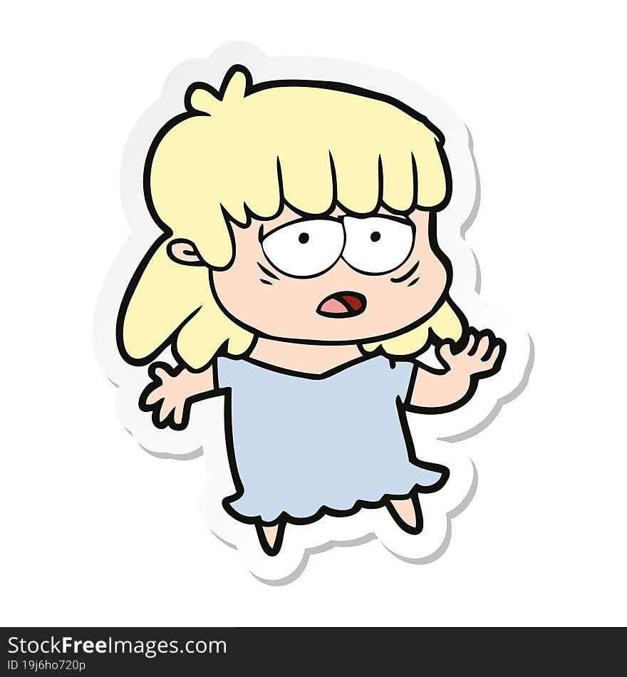 sticker of a cartoon tired woman