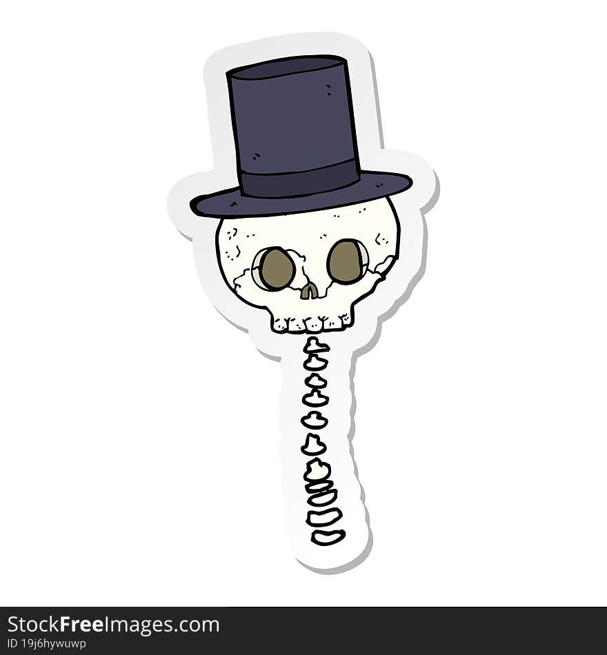 Sticker Of A Cartoon Spooky Skull In Top Hat