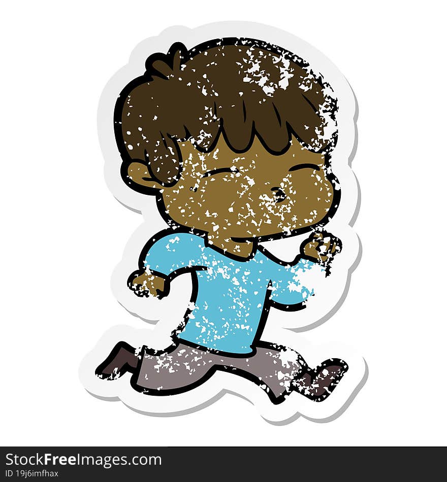 Distressed Sticker Of A Cartoon Curious Boy