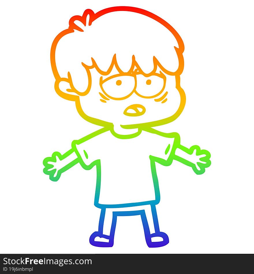 rainbow gradient line drawing cartoon exhausted boy