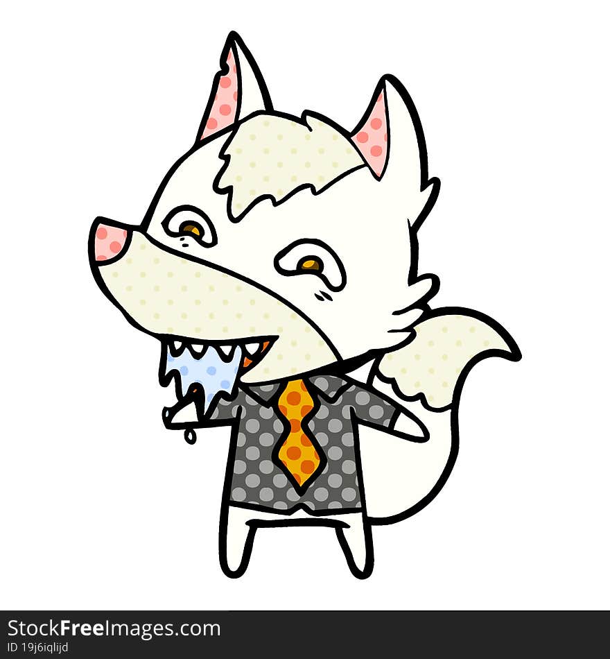 cartoon hungry wolf in office clothes. cartoon hungry wolf in office clothes