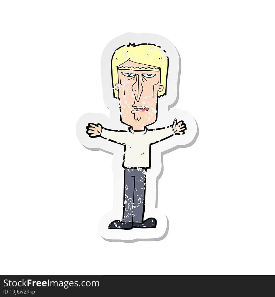 retro distressed sticker of a cartoon angry man