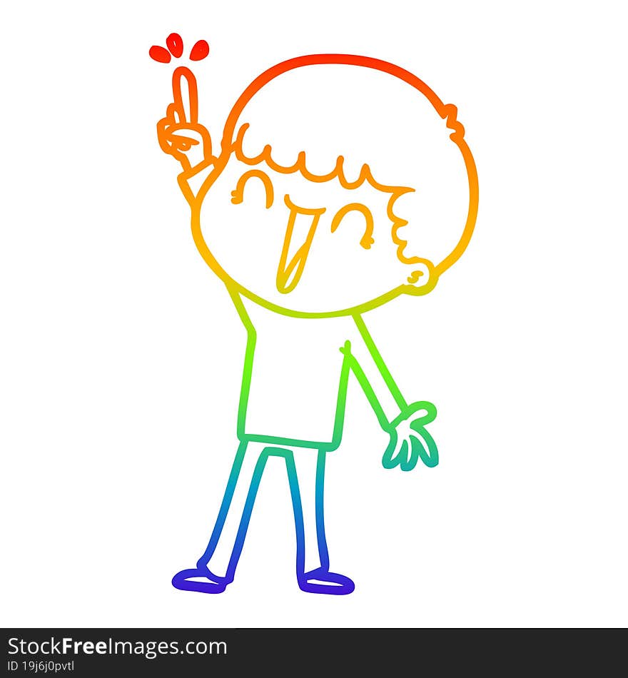 rainbow gradient line drawing cartoon man with great idea