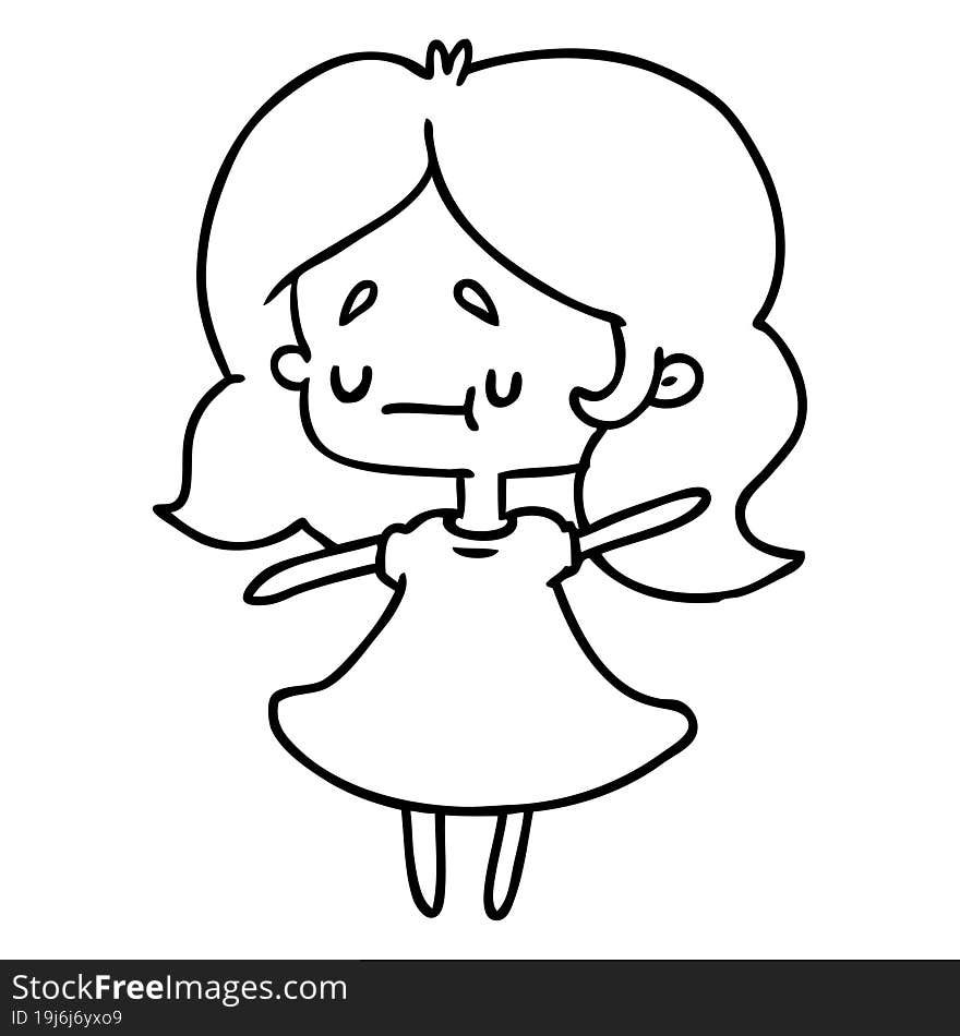 line drawing illustration of a cute kawaii girl. line drawing illustration of a cute kawaii girl