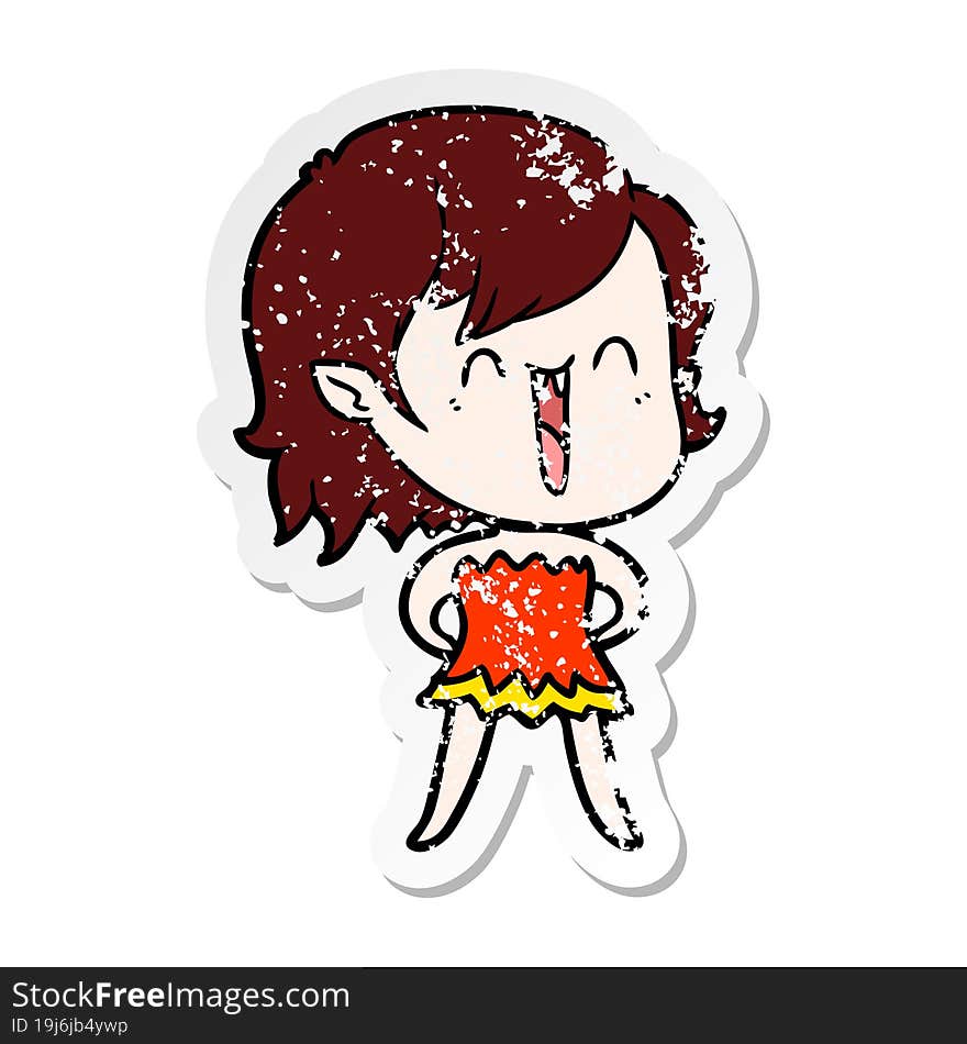 Distressed Sticker Of A Cute Cartoon Happy Vampire Girl