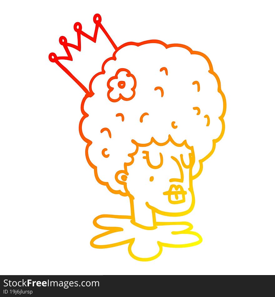 warm gradient line drawing cartoon queen in makeup and huge wig