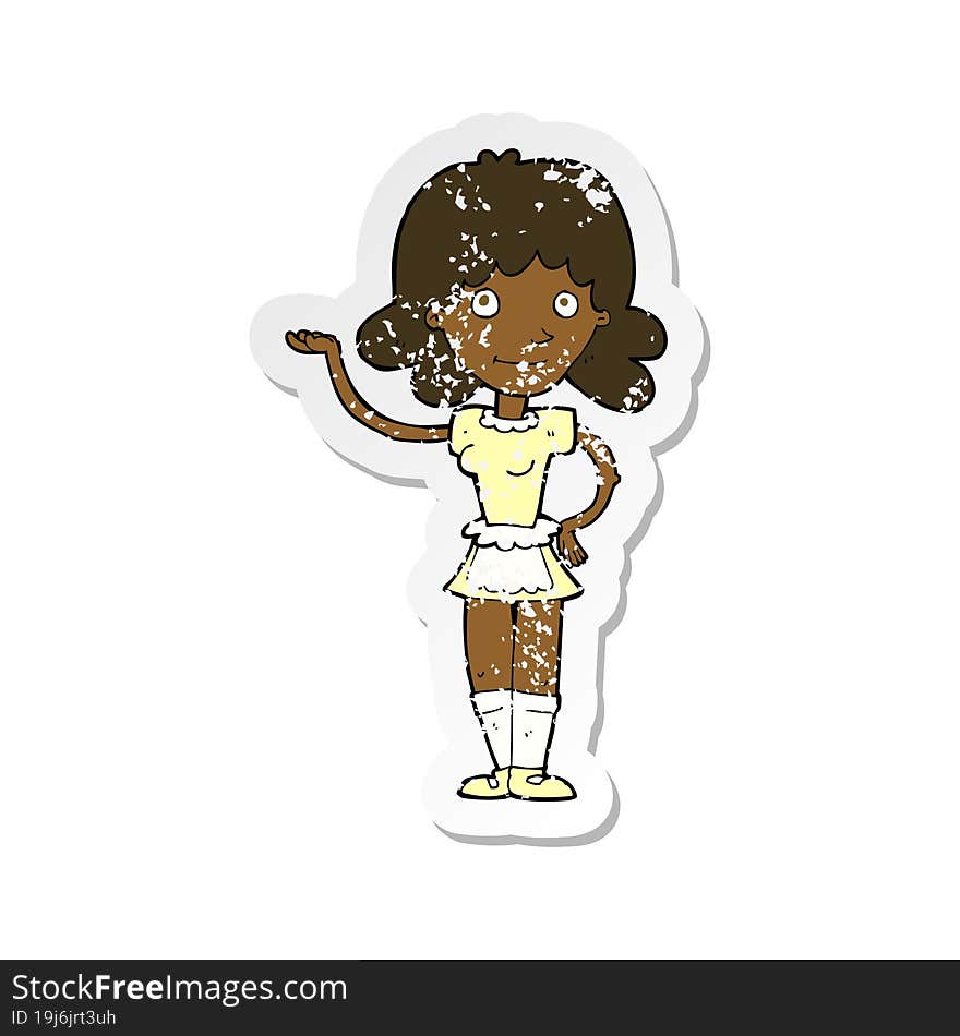 Retro Distressed Sticker Of A Cartoon Maid