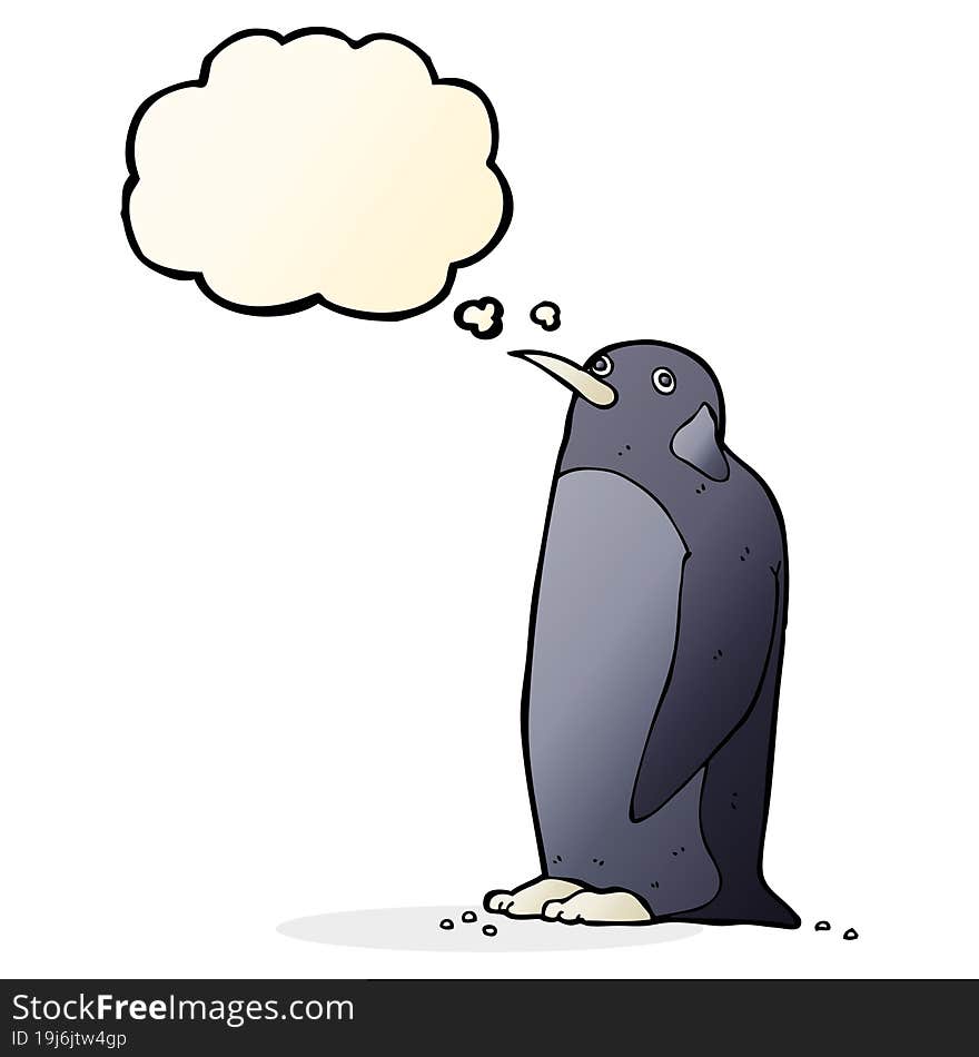 cartoon penguin with thought bubble