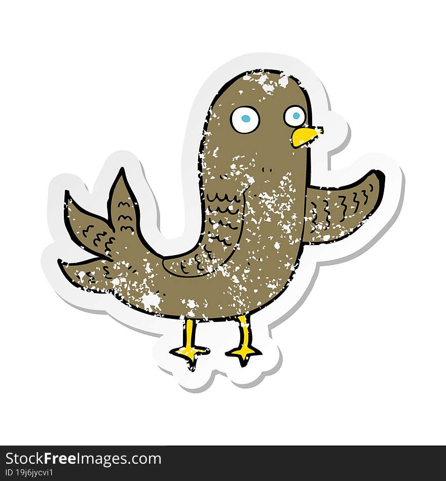 retro distressed sticker of a cartoon waving bird