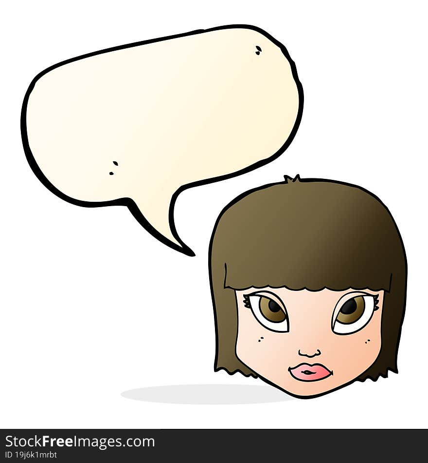 cartoon female face with speech bubble