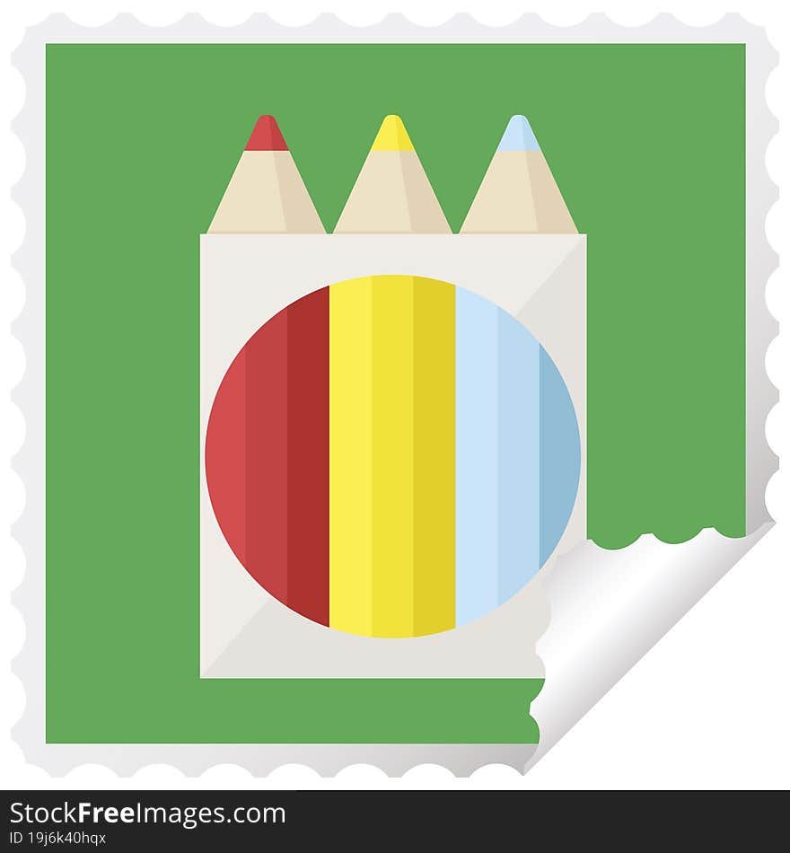 pack of coloring pencils graphic square sticker stamp. pack of coloring pencils graphic square sticker stamp