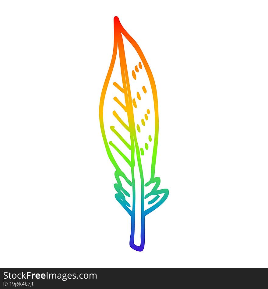 Rainbow Gradient Line Drawing Cartoon Green Feather