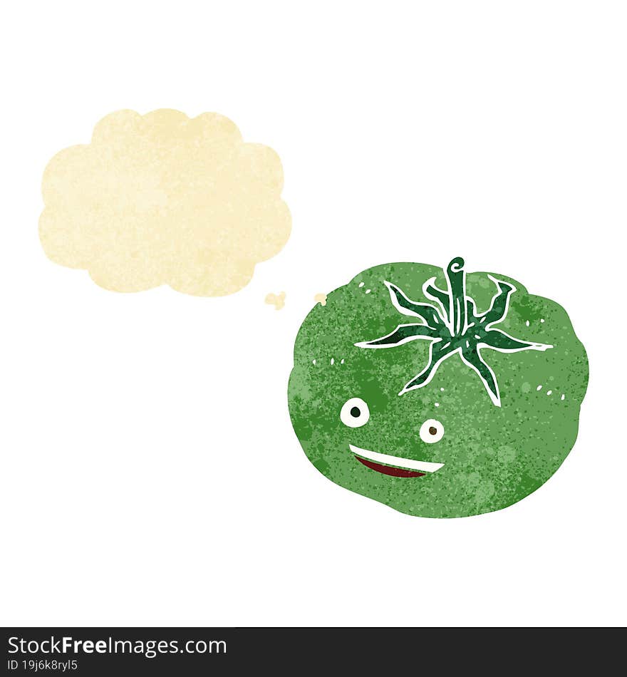 cartoon green tomato with thought bubble