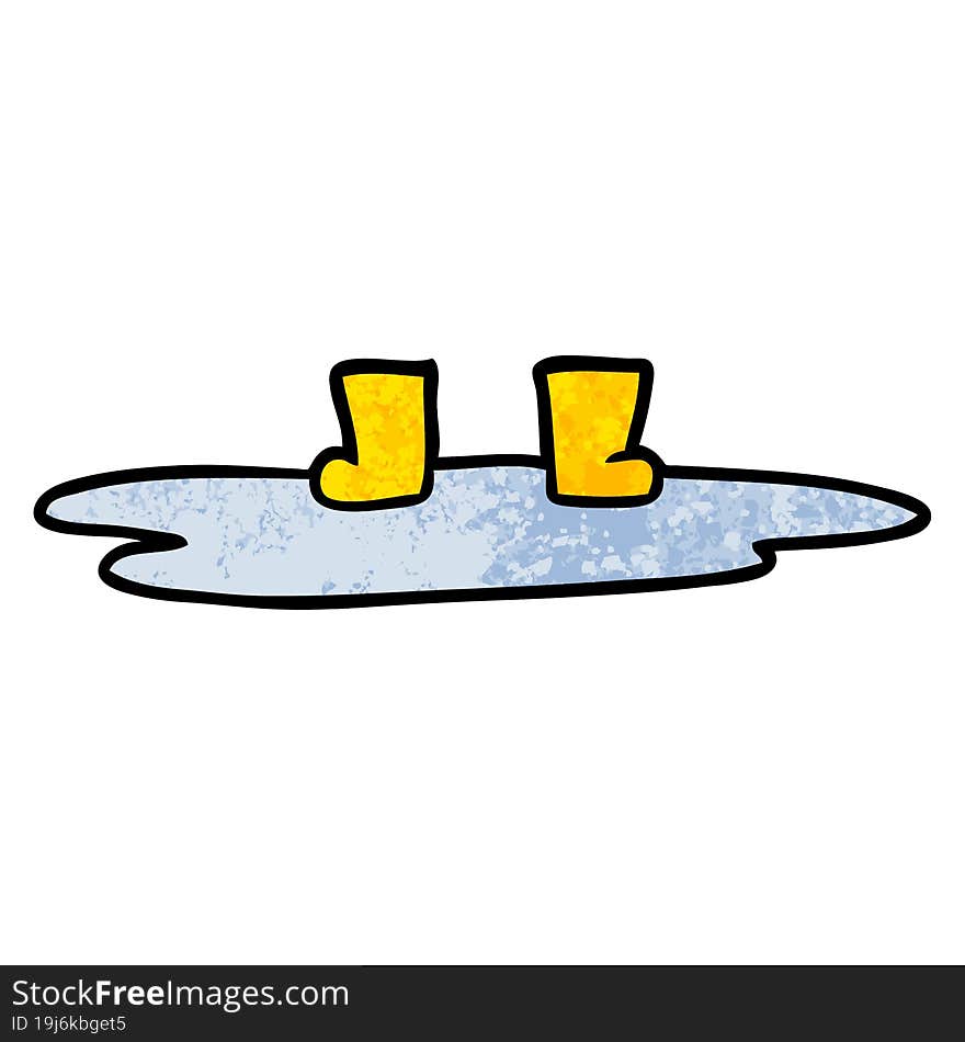 cartoon wellington boots in puddle. cartoon wellington boots in puddle