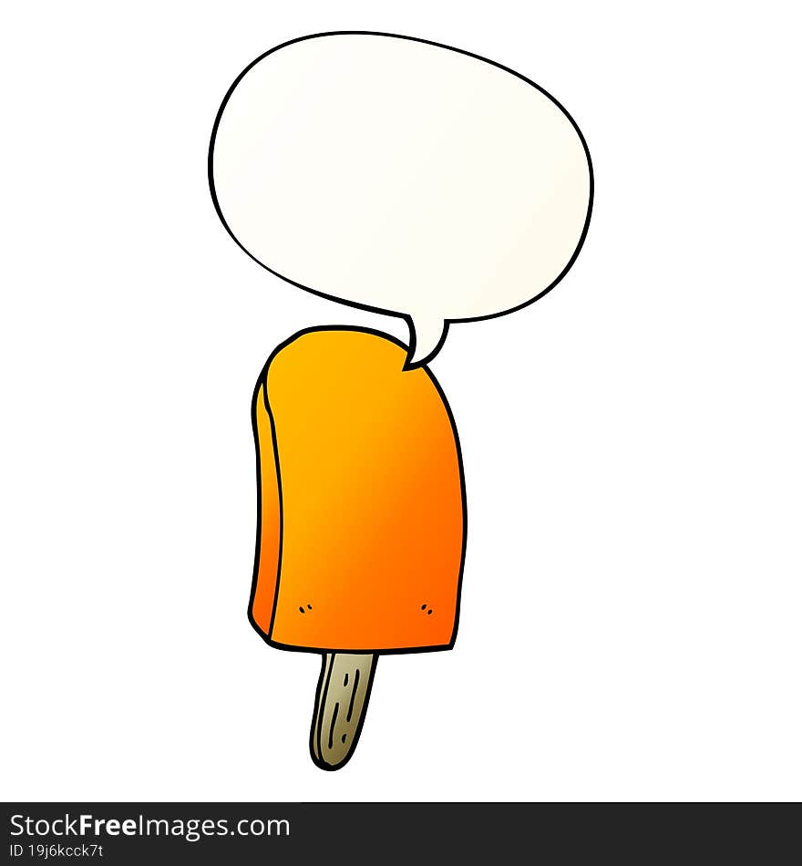 cartoon ice lolly and speech bubble in smooth gradient style