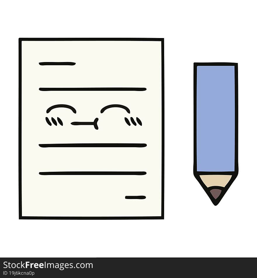 cute cartoon of a test paper. cute cartoon of a test paper