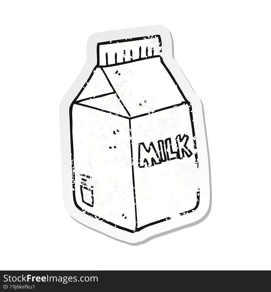 retro distressed sticker of a cartoon milk carton