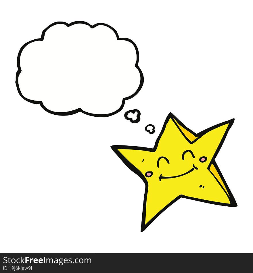 cartoon happy star character with thought bubble