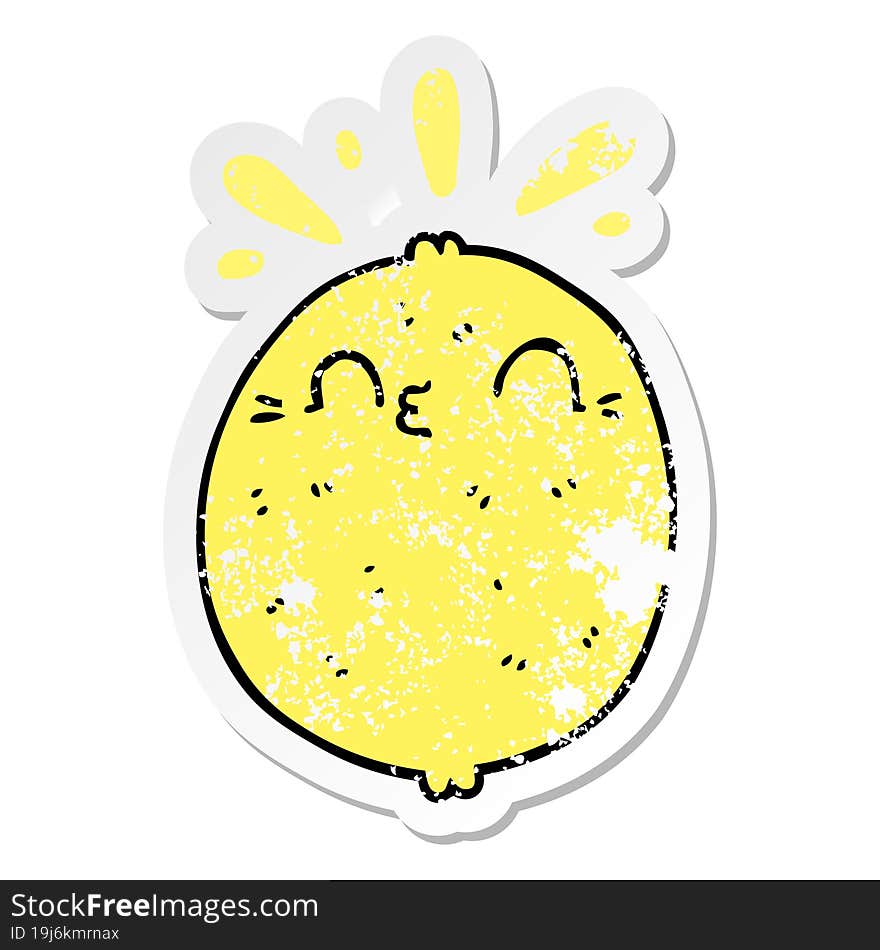 Distressed Sticker Of A Cute Cartoon Lemon