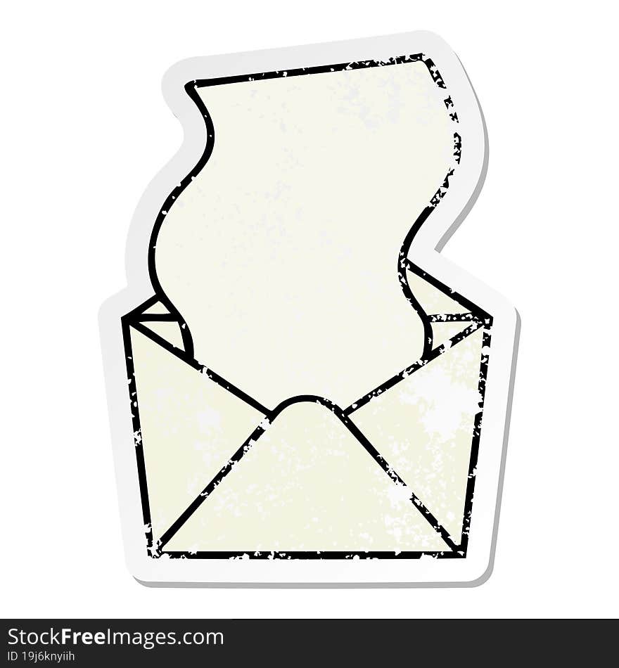 distressed sticker of a quirky hand drawn cartoon letter and envelope