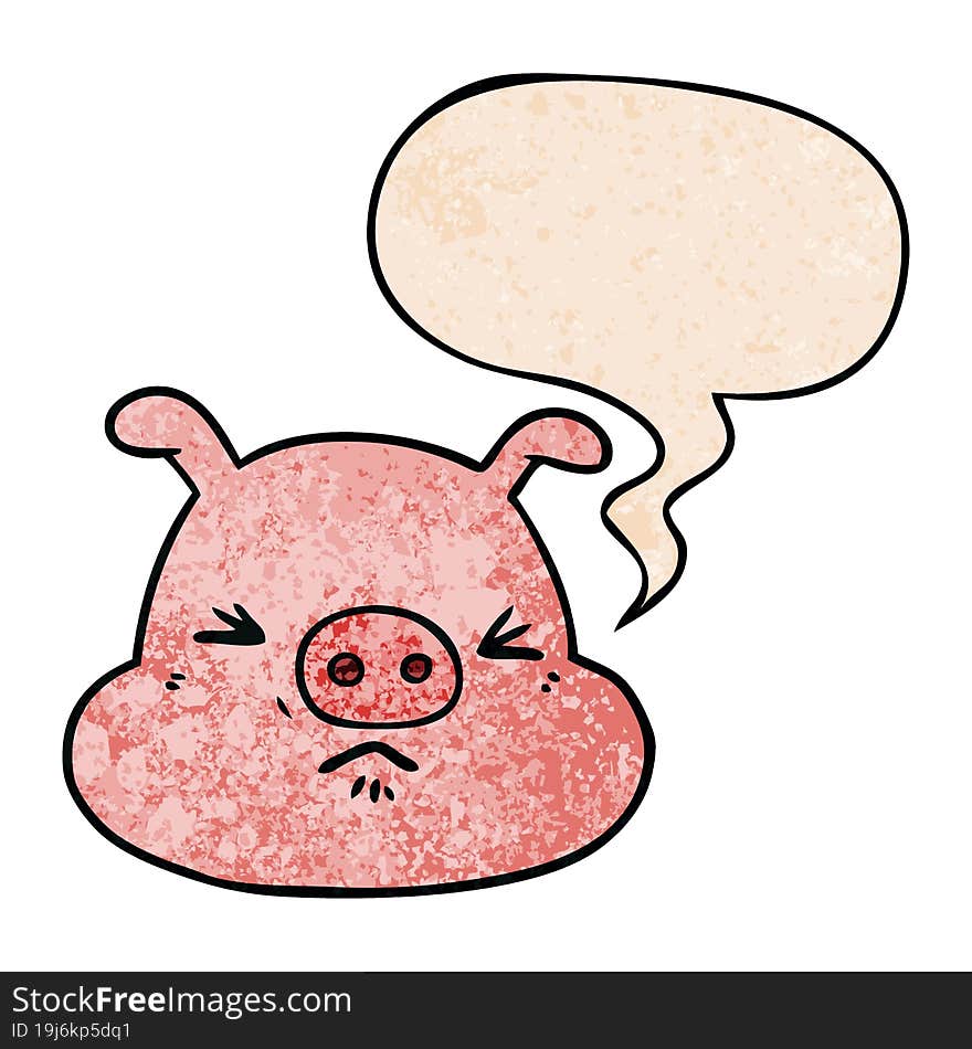 Cartoon Angry Pig Face And Speech Bubble In Retro Texture Style