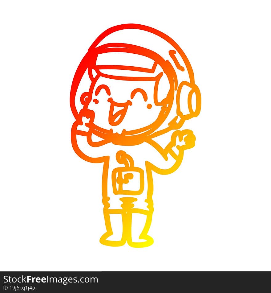 warm gradient line drawing of a happy cartoon astronaut