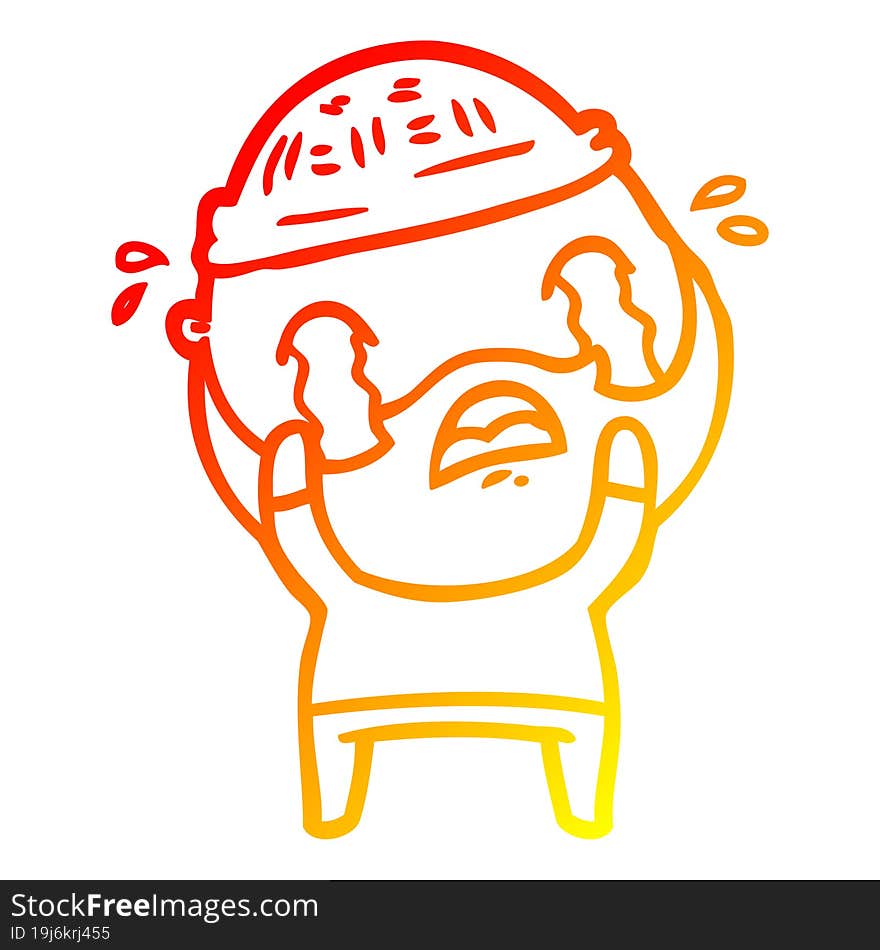 warm gradient line drawing cartoon bearded man crying