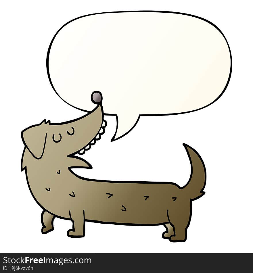 cartoon dog and speech bubble in smooth gradient style