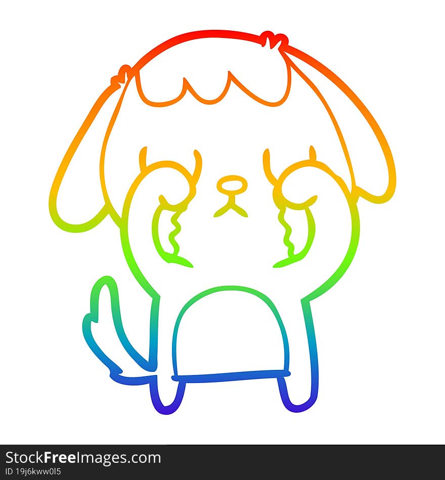 rainbow gradient line drawing cute cartoon dog crying