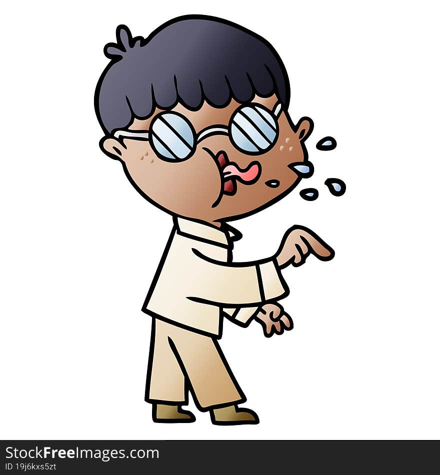 cartoon boy wearing spectacles and making point. cartoon boy wearing spectacles and making point