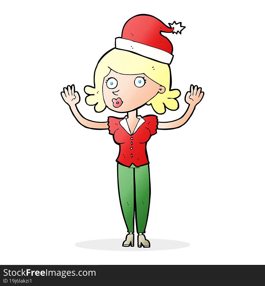 Cartoon Woman Wearing Christmas Hat