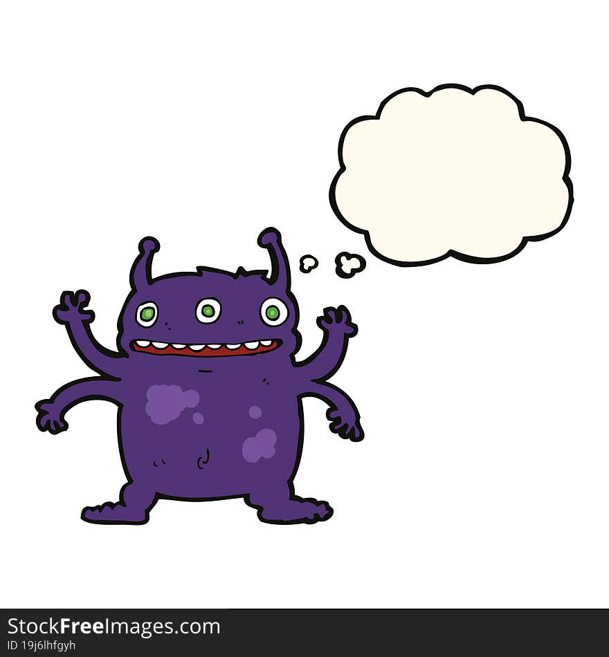 cartoon alien monster with thought bubble