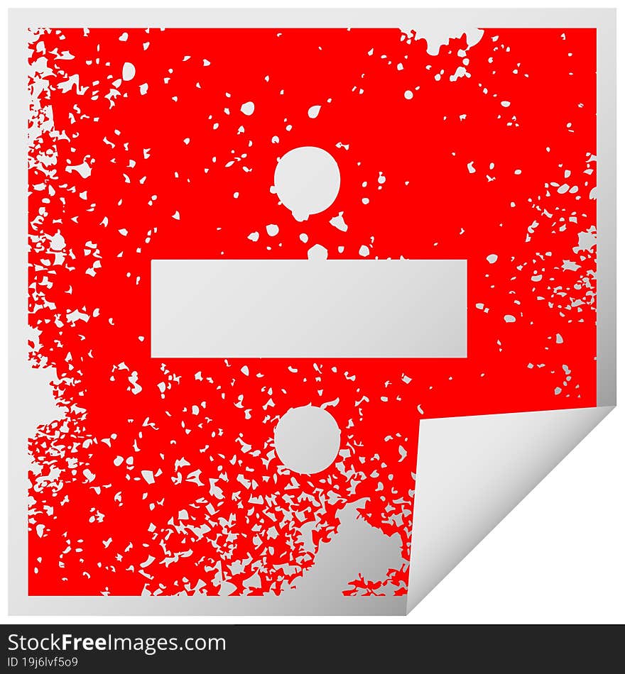 distressed square peeling sticker symbol of a division symbol