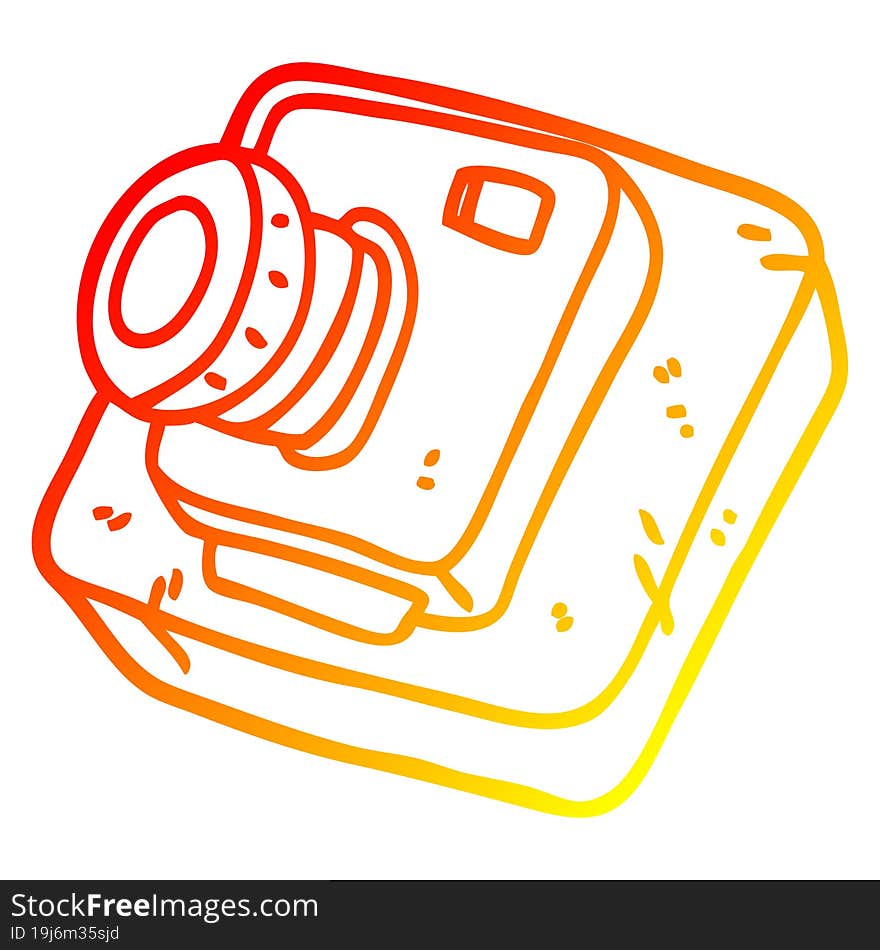 warm gradient line drawing of a cartoon old camera