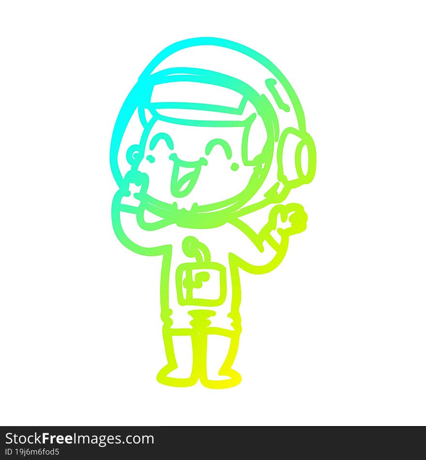 cold gradient line drawing of a happy cartoon astronaut