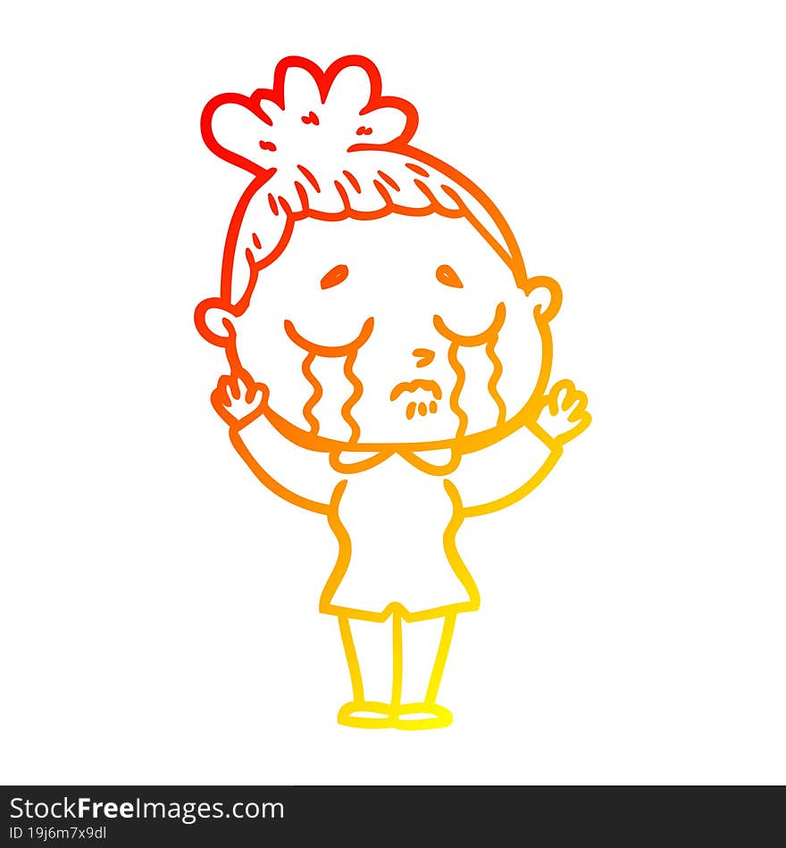 warm gradient line drawing cartoon crying woman