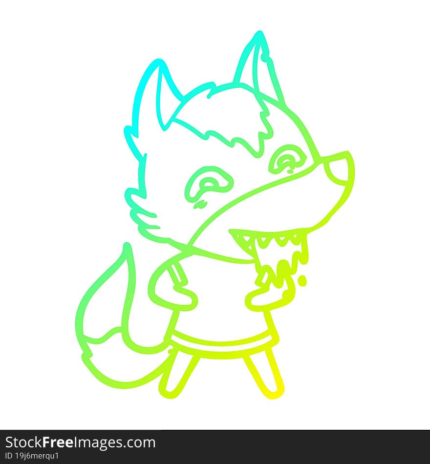 cold gradient line drawing cartoon hungry wolf