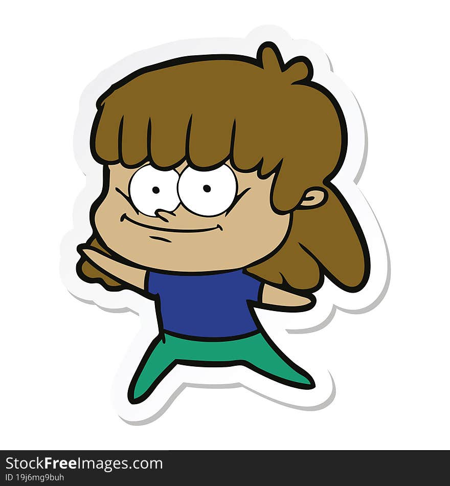 sticker of a cartoon smiling woman