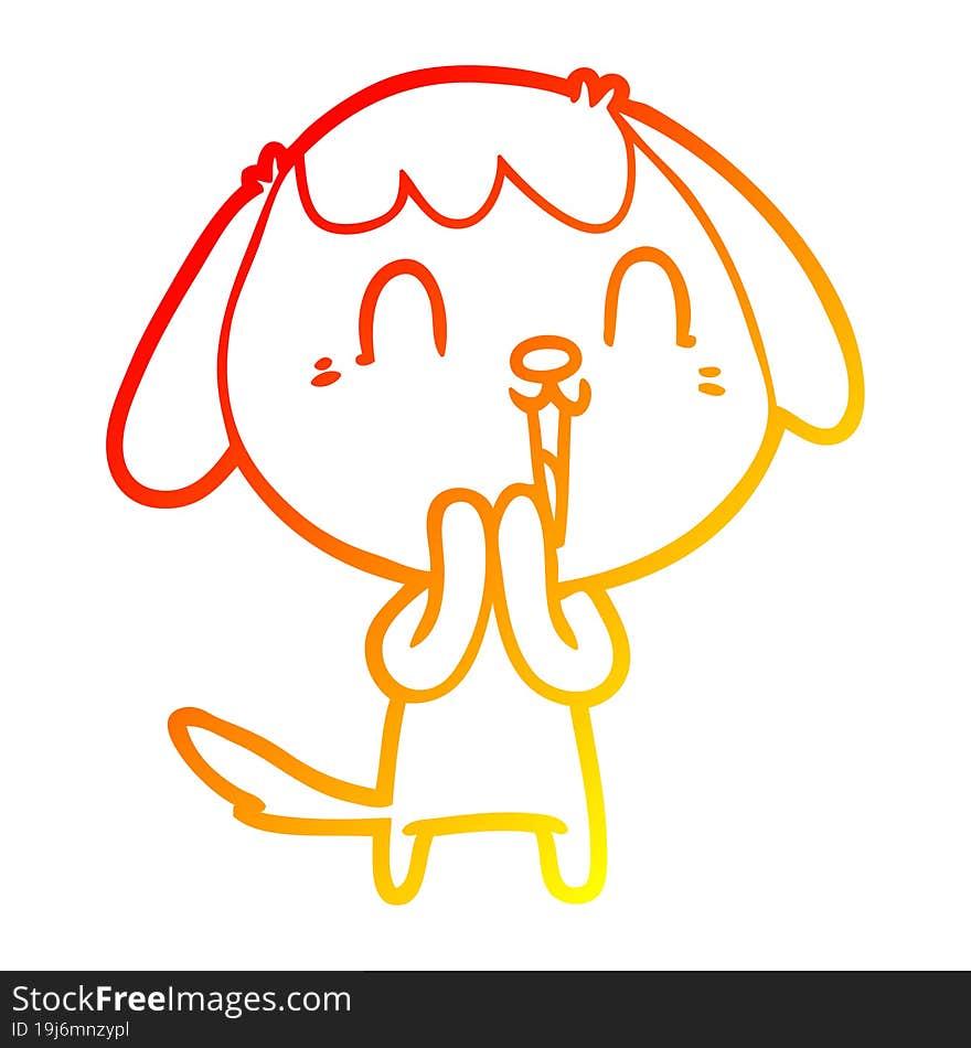 warm gradient line drawing of a cute cartoon dog