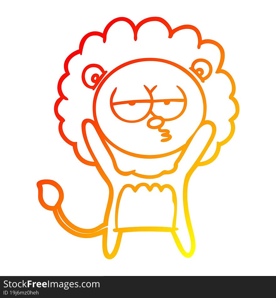 warm gradient line drawing cartoon bored lion