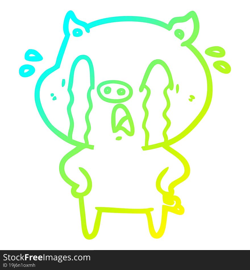 cold gradient line drawing crying pig cartoon