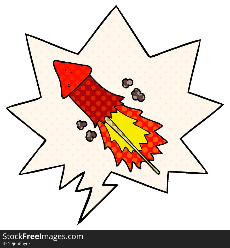 cartoon firework and speech bubble in comic book style