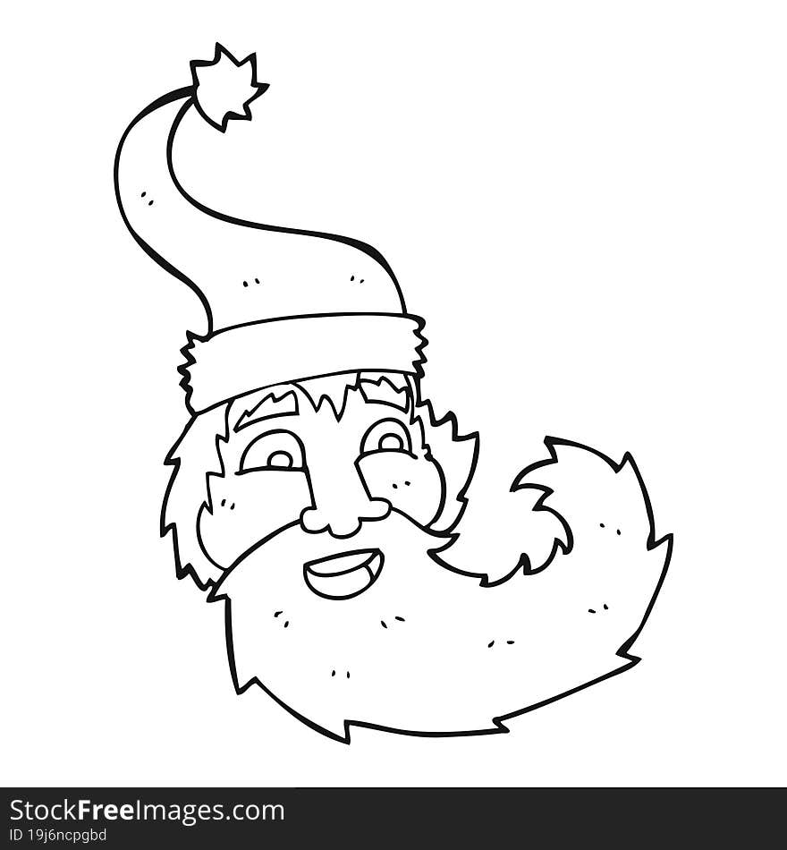 freehand drawn black and white cartoon santa claus laughing