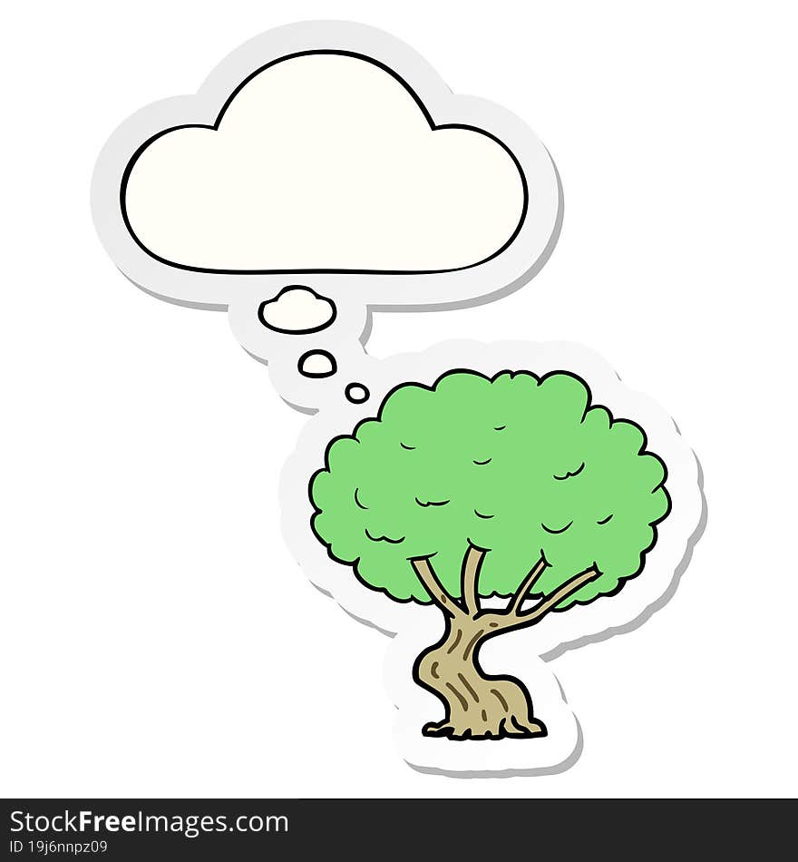 cartoon tree and thought bubble as a printed sticker