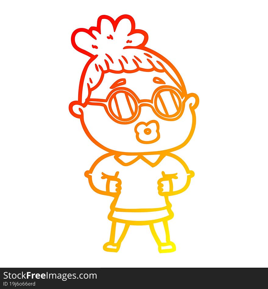 warm gradient line drawing cartoon woman wearing spectacles