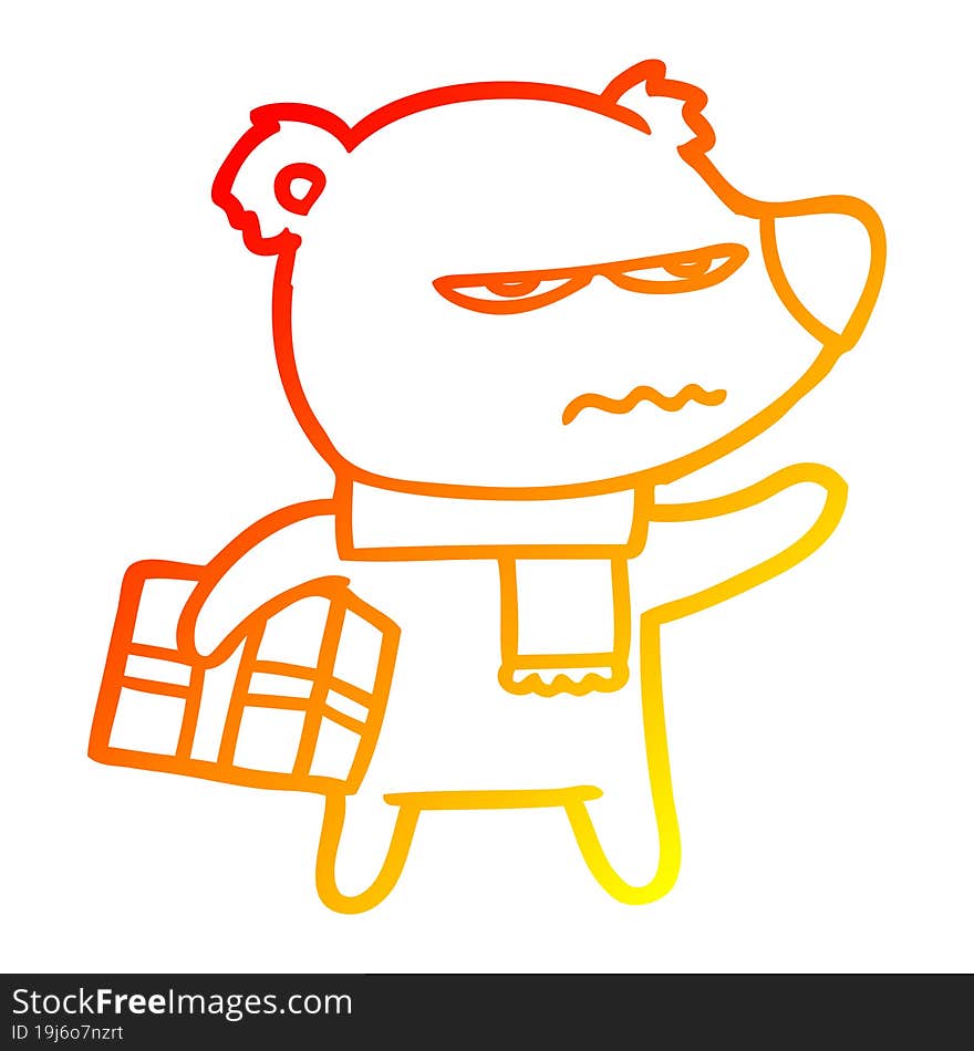 Warm Gradient Line Drawing Angry Bear Cartoon Gift